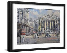 The Bank Crossing, the Royal Exchange and the Bank of England C.1930-John Sutton-Framed Giclee Print