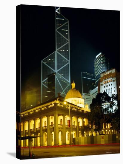 The Bank of China Building and the Old Supreme Court Building by Night, Hong Kong, China, Asia-Fraser Hall-Stretched Canvas