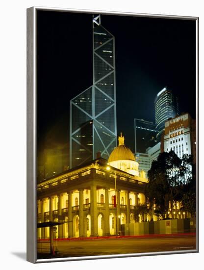 The Bank of China Building and the Old Supreme Court Building by Night, Hong Kong, China, Asia-Fraser Hall-Framed Photographic Print