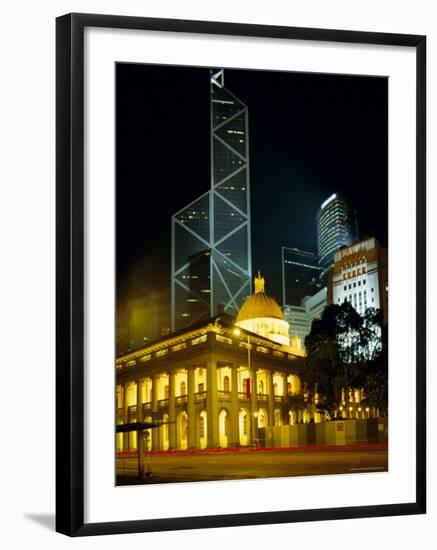 The Bank of China Building and the Old Supreme Court Building by Night, Hong Kong, China, Asia-Fraser Hall-Framed Photographic Print