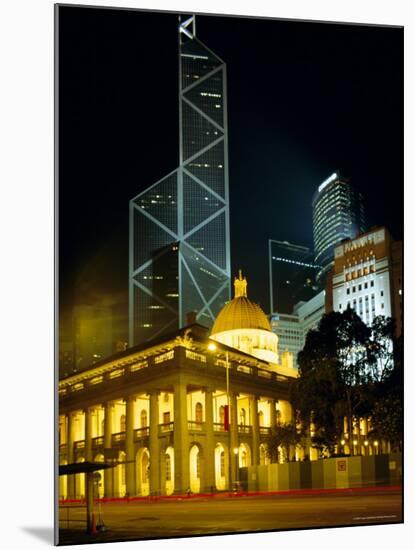 The Bank of China Building and the Old Supreme Court Building by Night, Hong Kong, China, Asia-Fraser Hall-Mounted Photographic Print