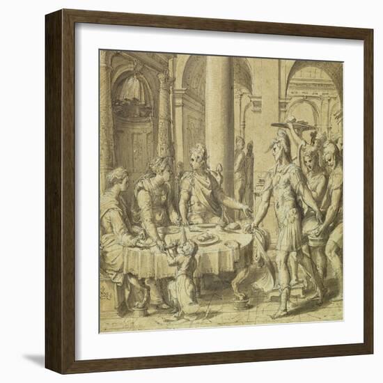 The Banquet of Dido and Aeneas, Model for a Tapestry in the Story of Aeneas Series, C.1532-Perino Del Vaga-Framed Giclee Print