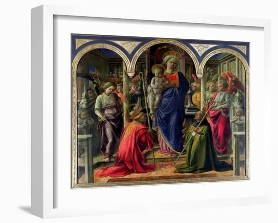 The Barbadori Altarpiece: Virgin and Child Surrounded by Angels with St. Frediano and St. Augustine-Fra Filippo Lippi-Framed Giclee Print