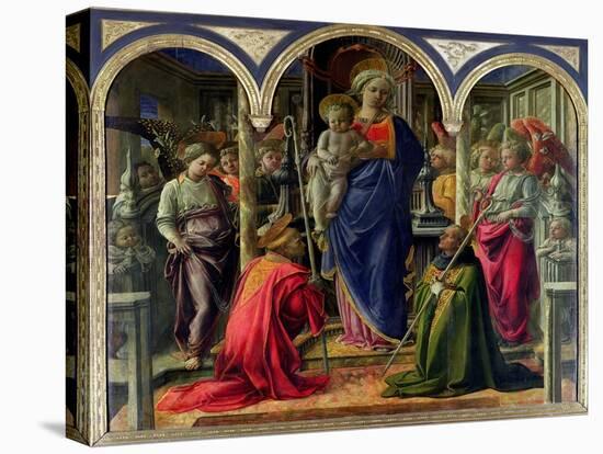 The Barbadori Altarpiece: Virgin and Child Surrounded by Angels with St. Frediano and St. Augustine-Fra Filippo Lippi-Stretched Canvas