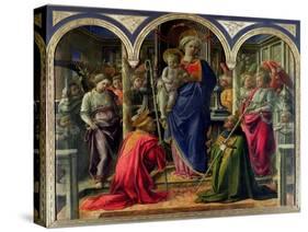 The Barbadori Altarpiece: Virgin and Child Surrounded by Angels with St. Frediano and St. Augustine-Fra Filippo Lippi-Stretched Canvas