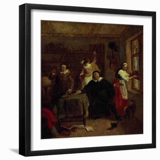 The Barber, Don Quixote's Niece, Priest and Housekeeper Purging Don Quixote's Library, Painting-John Michael Wright-Framed Giclee Print