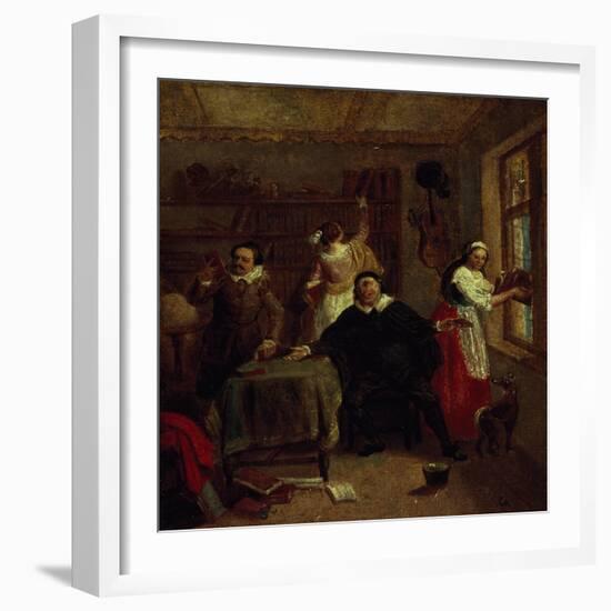 The Barber, Don Quixote's Niece, Priest and Housekeeper Purging Don Quixote's Library, Painting-John Michael Wright-Framed Giclee Print