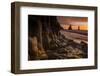 The basalt rock formations in the sea on Reynisfjara Beach in Vik, Iceland at sunrise.-Alex Saberi-Framed Photographic Print