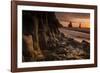 The basalt rock formations in the sea on Reynisfjara Beach in Vik, Iceland at sunrise.-Alex Saberi-Framed Photographic Print