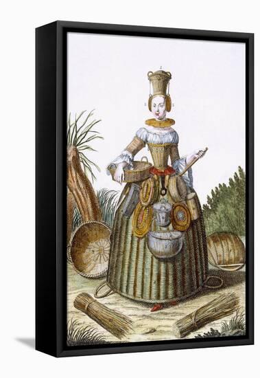 The Basket Weaver's Costume (Coloured Engraving)-Martin Engelbrecht-Framed Stretched Canvas