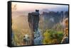 The Bastei in the Background, Elbe Sandstone Mountains, Saxon Switzerland, Germany-Peter Adams-Framed Stretched Canvas