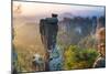 The Bastei in the Background, Elbe Sandstone Mountains, Saxon Switzerland, Germany-Peter Adams-Mounted Photographic Print