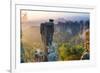 The Bastei in the Background, Elbe Sandstone Mountains, Saxon Switzerland, Germany-Peter Adams-Framed Photographic Print