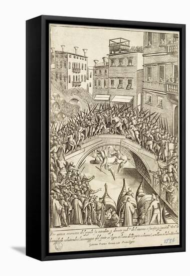 The Battle Between Residents of Castellana and Nicolotta for the Conquest of a Bridge in Venice-Giacomo Franco-Framed Stretched Canvas