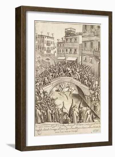 The Battle Between Residents of Castellana and Nicolotta for the Conquest of a Bridge in Venice-Giacomo Franco-Framed Giclee Print