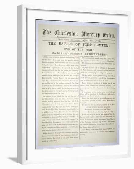`The Battle of Fort Sumter,' Report in `The Charleston Mercury,' 13th April 1861-null-Framed Giclee Print