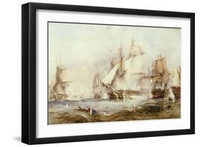 The Battle of Traflagar: the Victory Breaking the Line-George Chambers-Framed Giclee Print