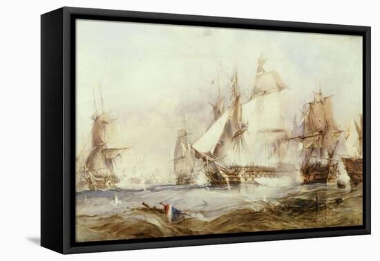 The Battle of Traflagar: the Victory Breaking the Line-George Chambers-Framed Stretched Canvas