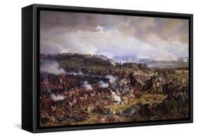 The Battle of Waterloo: British Squares Receiving the Charge of the French Cuirassiers-Felix Philippoteaux-Framed Stretched Canvas