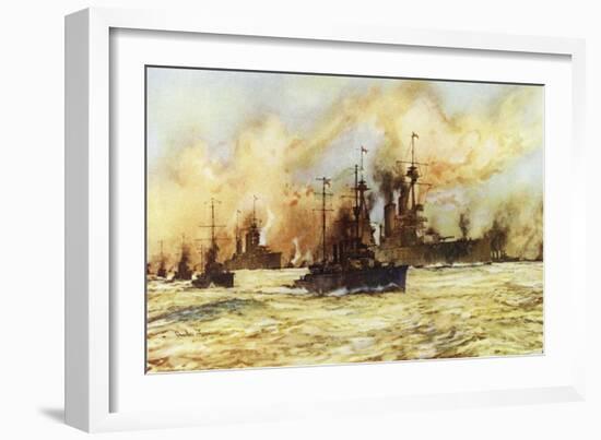 The Battlecruiser Indomitable Towing the Wounded Battlecruiser Lion after the Battle of Dogger Bank-Charles Edward Dixon-Framed Giclee Print