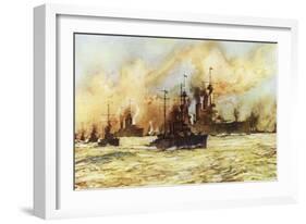 The Battlecruiser Indomitable Towing the Wounded Battlecruiser Lion after the Battle of Dogger Bank-Charles Edward Dixon-Framed Giclee Print