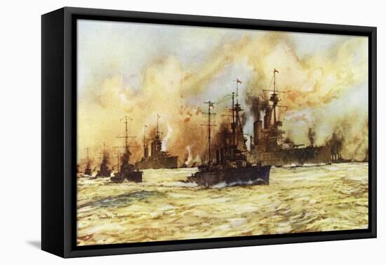 The Battlecruiser Indomitable Towing the Wounded Battlecruiser Lion after the Battle of Dogger Bank-Charles Edward Dixon-Framed Stretched Canvas