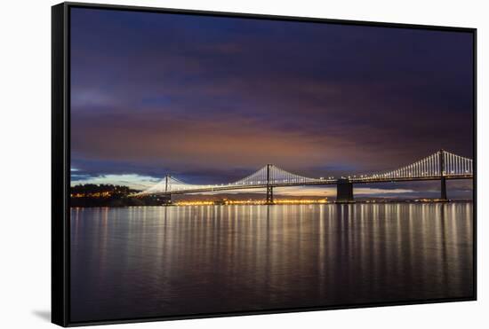 The Bay Bridge Reflects at Dawn in San Francisco, California, Usa-Chuck Haney-Framed Stretched Canvas