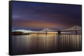 The Bay Bridge Reflects at Dawn in San Francisco, California, Usa-Chuck Haney-Framed Stretched Canvas