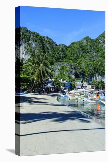 The Bay of El Nido with Outrigger Boats, Bacuit Archipelago, Palawan, Philippines-Michael Runkel-Stretched Canvas