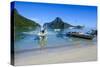 The Bay of El Nido with Outrigger Boats, Bacuit Archipelago, Palawan, Philippines-Michael Runkel-Stretched Canvas