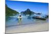 The Bay of El Nido with Outrigger Boats, Bacuit Archipelago, Palawan, Philippines-Michael Runkel-Mounted Photographic Print