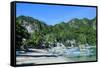 The Bay of El Nido with Outrigger Boats, Bacuit Archipelago, Palawan, Philippines-Michael Runkel-Framed Stretched Canvas