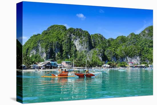 The Bay of El Nido with Outrigger Boats, Bacuit Archipelago, Palawan, Philippines-Michael Runkel-Stretched Canvas