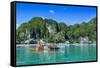 The Bay of El Nido with Outrigger Boats, Bacuit Archipelago, Palawan, Philippines-Michael Runkel-Framed Stretched Canvas