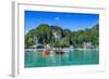 The Bay of El Nido with Outrigger Boats, Bacuit Archipelago, Palawan, Philippines-Michael Runkel-Framed Photographic Print