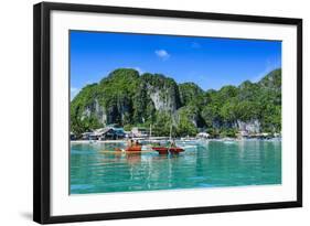 The Bay of El Nido with Outrigger Boats, Bacuit Archipelago, Palawan, Philippines-Michael Runkel-Framed Photographic Print