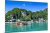 The Bay of El Nido with Outrigger Boats, Bacuit Archipelago, Palawan, Philippines-Michael Runkel-Mounted Photographic Print