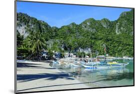 The Bay of El Nido with Outrigger Boats, Bacuit Archipelago, Palawan, Philippines-Michael Runkel-Mounted Photographic Print