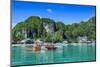 The Bay of El Nido with Outrigger Boats, Bacuit Archipelago, Palawan, Philippines-Michael Runkel-Mounted Photographic Print