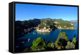 The Bay of Portofino Seen from Castello Brown, Genova (Genoa), Liguria, Italy, Europe-Carlo Morucchio-Framed Stretched Canvas