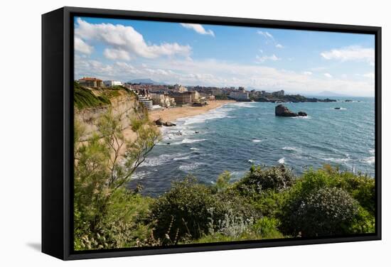 The Beach and Seafront in Biarritz, Pyrenees Atlantiques, Aquitaine, France, Europe-Martin Child-Framed Stretched Canvas