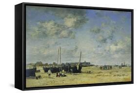 The Beach at Berck-Eugène Boudin-Framed Stretched Canvas