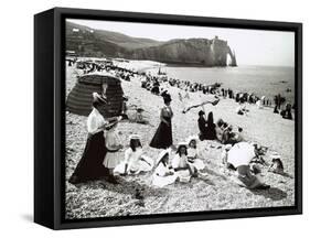 The Beach at Etretat, C.1900-null-Framed Stretched Canvas