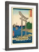 The Beach at Tanookuchi with the Archway of Yugasan Temple, Bizen Province, 1853-Ando Hiroshige-Framed Giclee Print