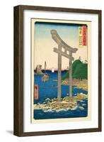 The Beach at Tanookuchi with the Archway of Yugasan Temple, Bizen Province, 1853-Ando Hiroshige-Framed Giclee Print