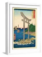 The Beach at Tanookuchi with the Archway of Yugasan Temple, Bizen Province, 1853-Ando Hiroshige-Framed Giclee Print