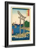 The Beach at Tanookuchi with the Archway of Yugasan Temple, Bizen Province, 1853-Ando Hiroshige-Framed Giclee Print
