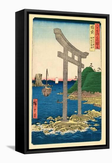 The Beach at Tanookuchi with the Archway of Yugasan Temple, Bizen Province, 1853-Ando Hiroshige-Framed Stretched Canvas