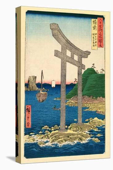 The Beach at Tanookuchi with the Archway of Yugasan Temple, Bizen Province, 1853-Ando Hiroshige-Stretched Canvas