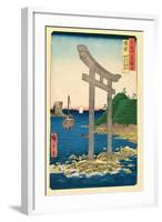 The Beach at Tanookuchi with the Archway of Yugasan Temple, Bizen Province, 1853-Ando Hiroshige-Framed Giclee Print